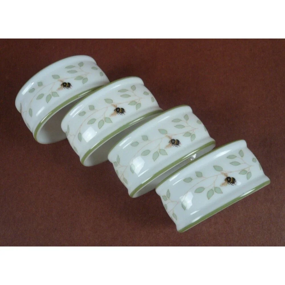 Lenox Butterfly Meadow 4 Porcelain Oval Napkin Rings Ladybug Bee